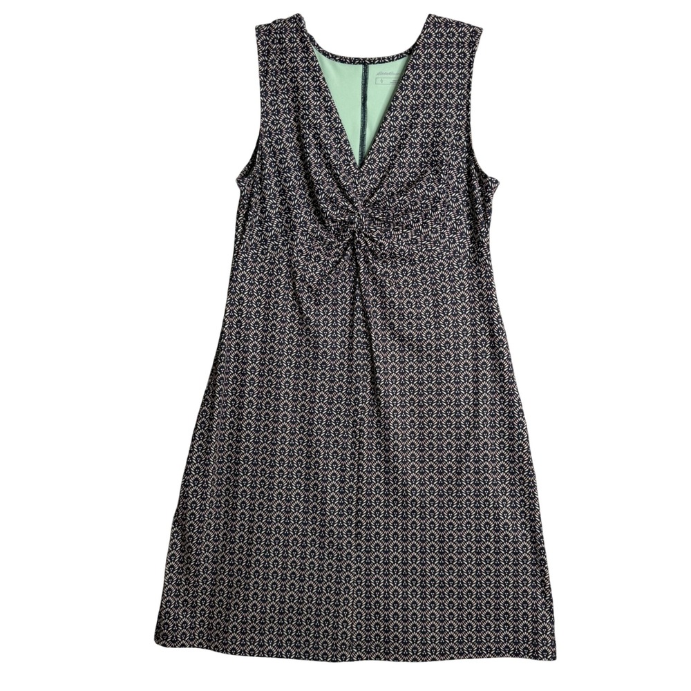 Eddie Bauer Travex Twist Front Dress Womens M Black White Print Athletic Outdoor